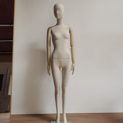 Full Body Fabric-Covered Female Mannequin with Wooden Arms