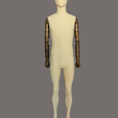 Full Body Fabric-Covered Male Mannequin with Wooden Arms