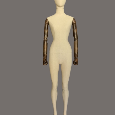 Full Body Fabric-Covered Female Mannequin with Wooden Arms