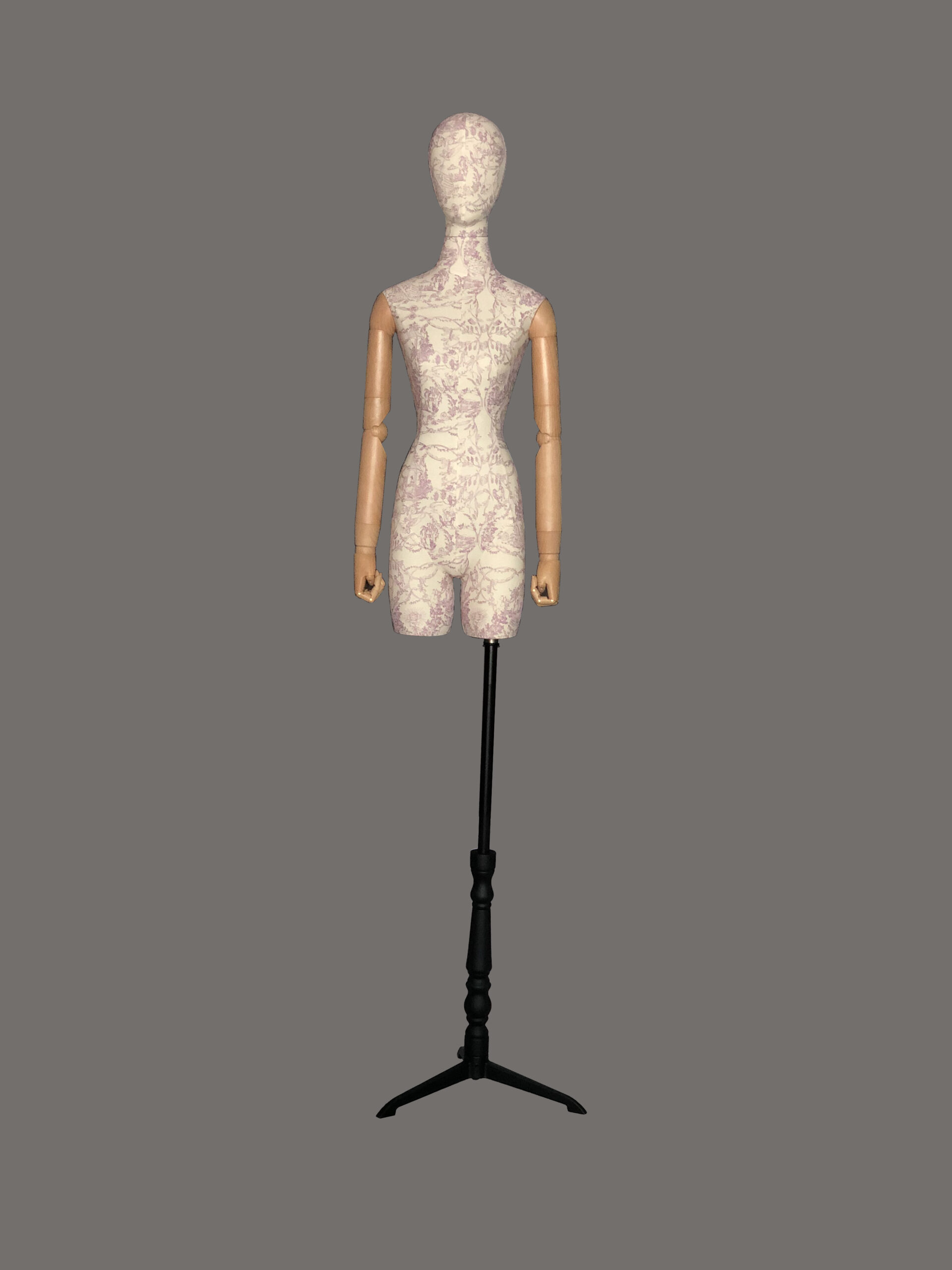 Female half-body mannequin — embroidered fabric with brand story pattern