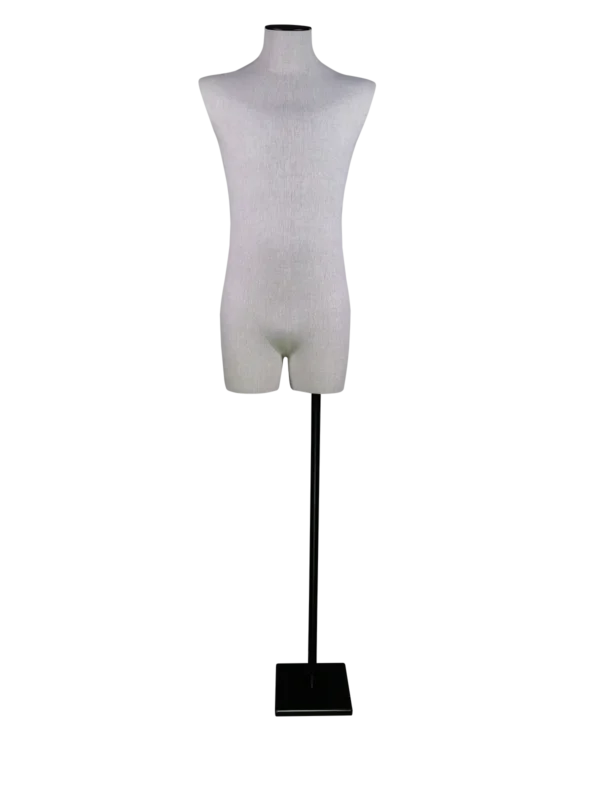 XINTU high-end linen half body headless male mannequin front full view with black rectangular base