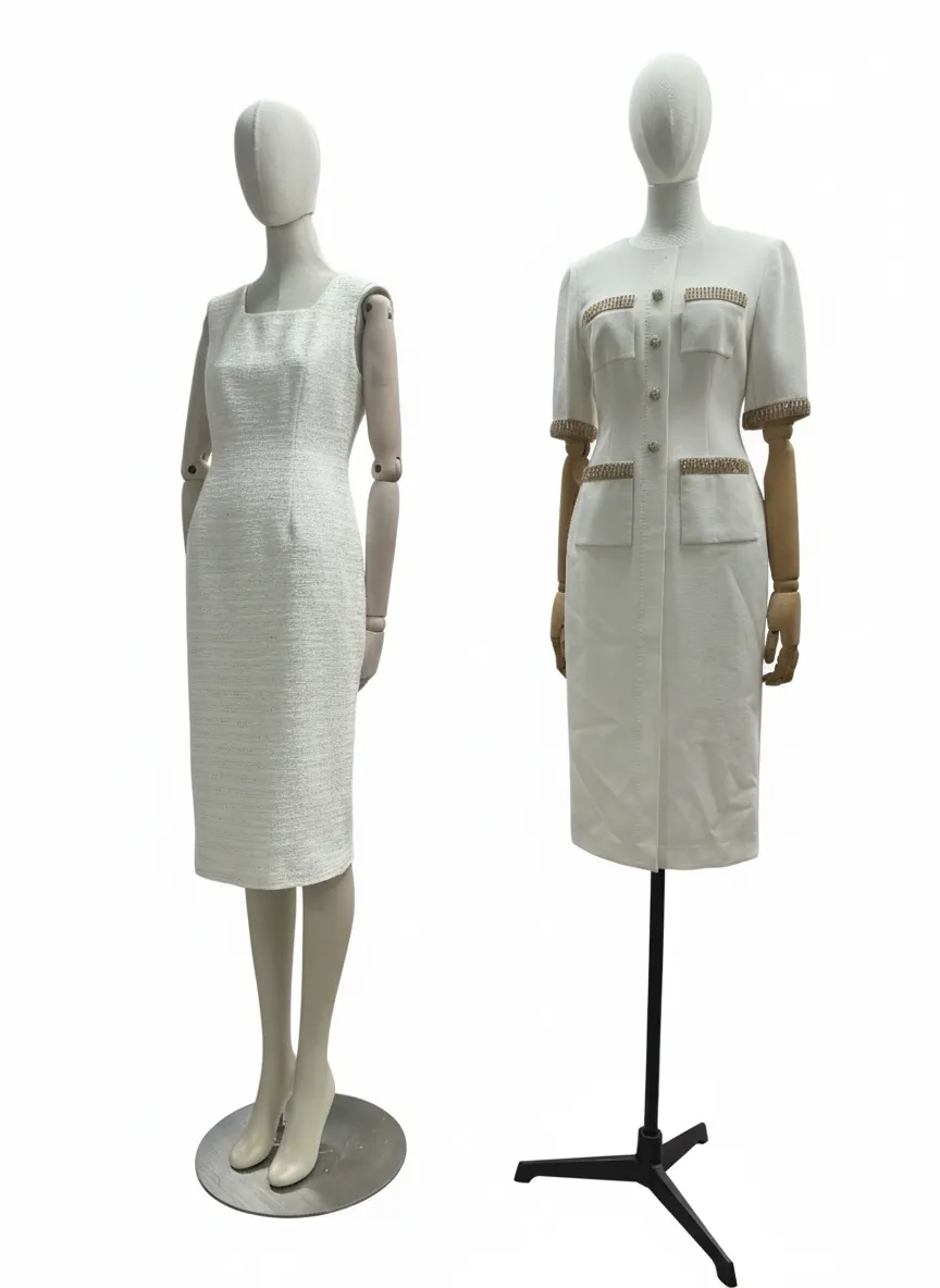 xintu luxury fabric female mannequins with wooden arms dressed in elegant white outfits for boutique fashion display