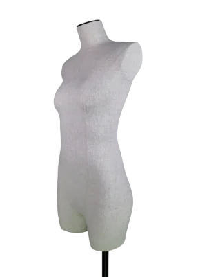 مانيكان عرض نسائي أسود بدون رأس من الكتان الفاخر من زينتو، نصف جسم، قاعدة مستطيلة بزاوية عارضة أزياء نسائية فاخرة من الكتان من XINTU نصف جسم بدون رأس بمنظر زاوية مع قاعدة مستطيلة سوداء