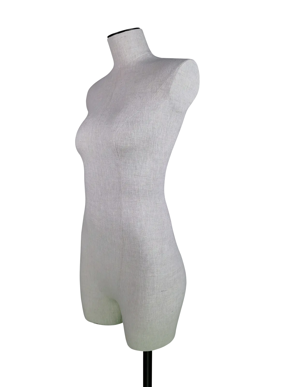 مانيكان عرض نسائي أسود بدون رأس من الكتان الفاخر من زينتو، نصف جسم، قاعدة مستطيلة بزاوية عارضة أزياء نسائية فاخرة من الكتان من XINTU نصف جسم بدون رأس بمنظر زاوية مع قاعدة مستطيلة سوداء