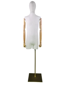Custom Half-body Male Mannequin with Wooden Arms – Grey Fabric Covered | XINTU