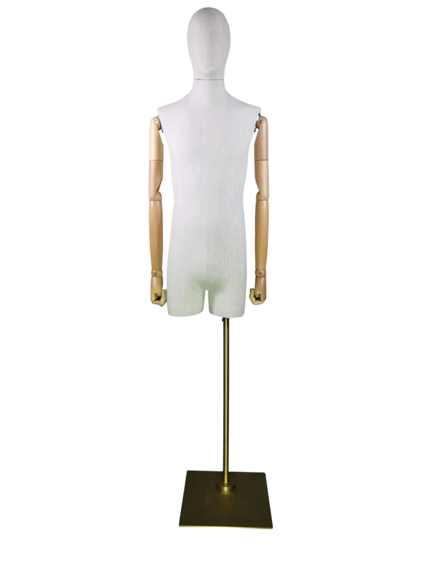 Mannequin masculin sur mesure, buste, bras en bois – Revêtement en tissu gris | XINTU