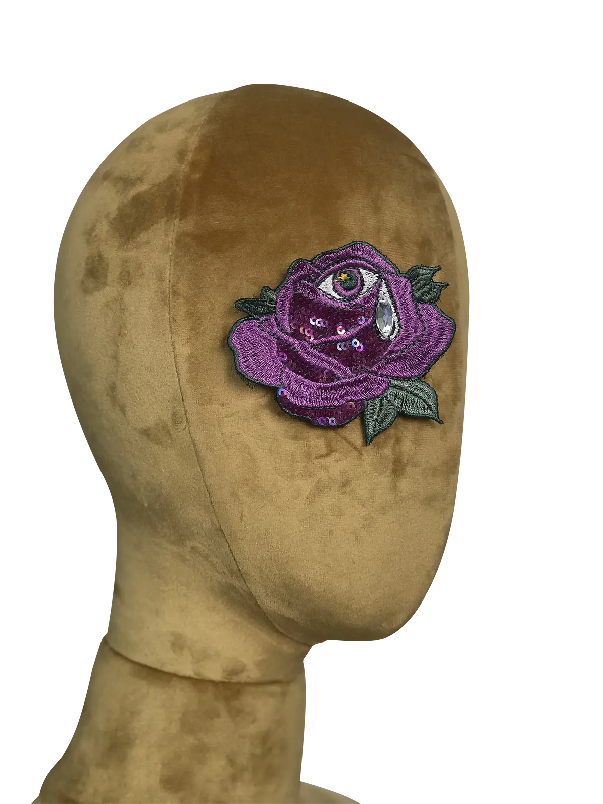 Cabeza de exhibición femenina de terciopelo de lujo Xintu con detalle de flor bordada en color púrpura para estilismo de escaparates de boutiques