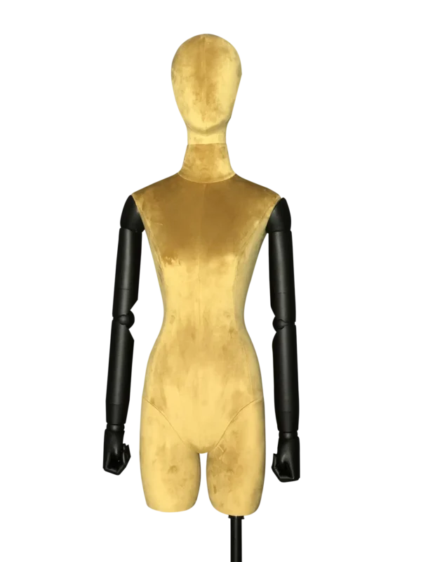 xintu luxury velvet half-body female mannequin with adjustable ABS plastic arms for designer fashion display