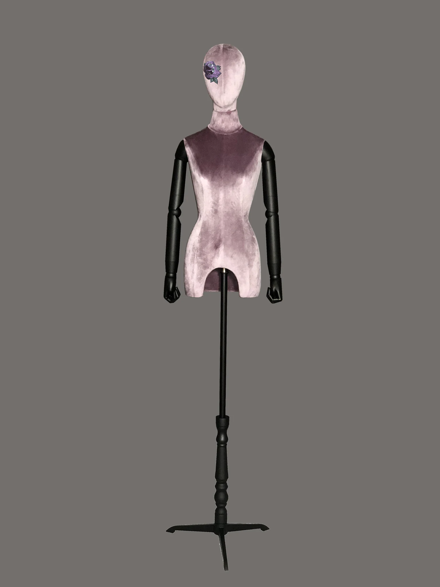 Female half-body mannequin — purple velvet fabric