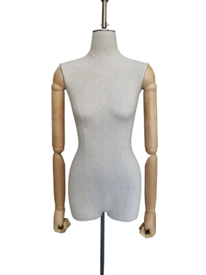 Maniquí de torso femenino de lino premium Xintu con brazos de madera ajustables para presentación de moda en boutiques