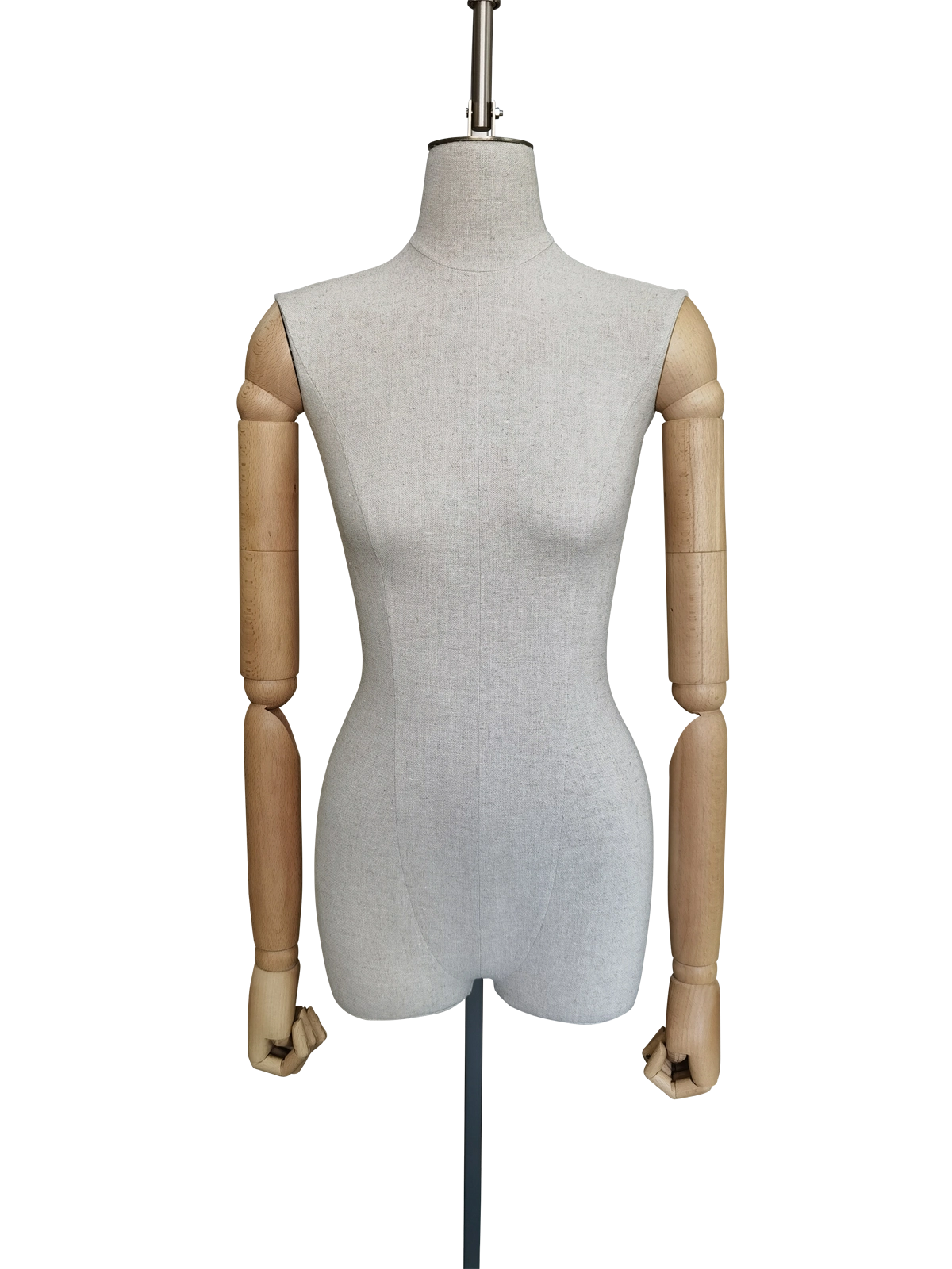 Maniquí de torso femenino de lino premium Xintu con brazos de madera ajustables para presentación de moda en boutiques