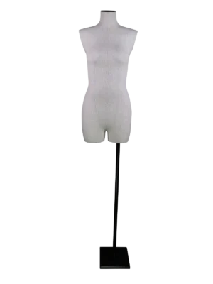 مانيكان عرض نسائي من الكتان الفاخر من شينتو بنصف جسم أسود ذو قاعدة مستطيلة مانيكان نصف جسم نسائي من الكتان الفاخر من XINTU بقاعدة مستطيلة سوداء للعرض في المتاجر