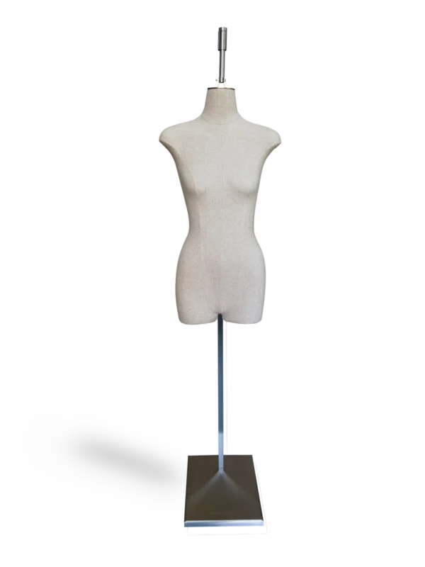 xintu premium linen half-body female mannequin front view with brushed metal base for fashion display