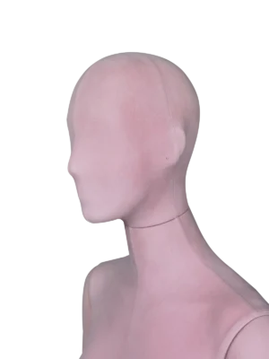 xintu-premium-velvet-female-display-mannequin-head-detail-pink Detalle de cabeza de maniquí femenino de terciopelo rosa premium xintu para exhibición en boutiques de moda