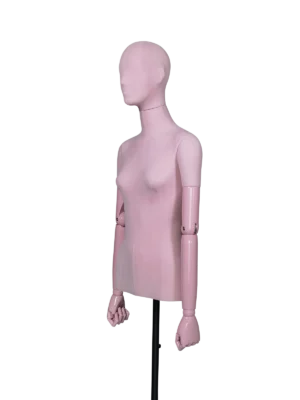 Maniquí de exhibición femenino de medio cuerpo de terciopelo premium xintu con brazos ajustables de plástico ABS rosa Maniquí femenino de medio cuerpo Xintu Premium Velvet con brazos ajustables de plástico ABS en color rosa, ideal para exhibir en boutiques de diseño.
