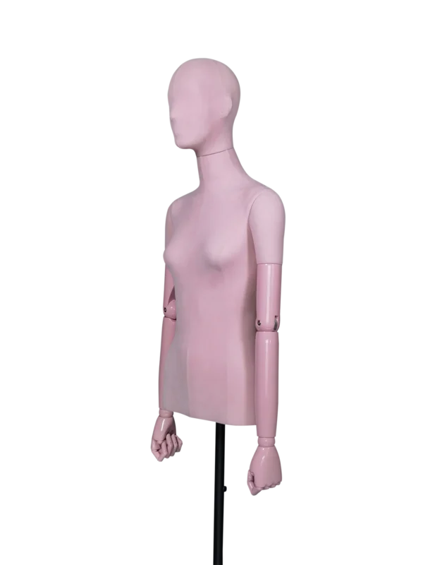 xintu premium velvet half-body female mannequin with adjustable ABS plastic arms in pink for designer boutique display