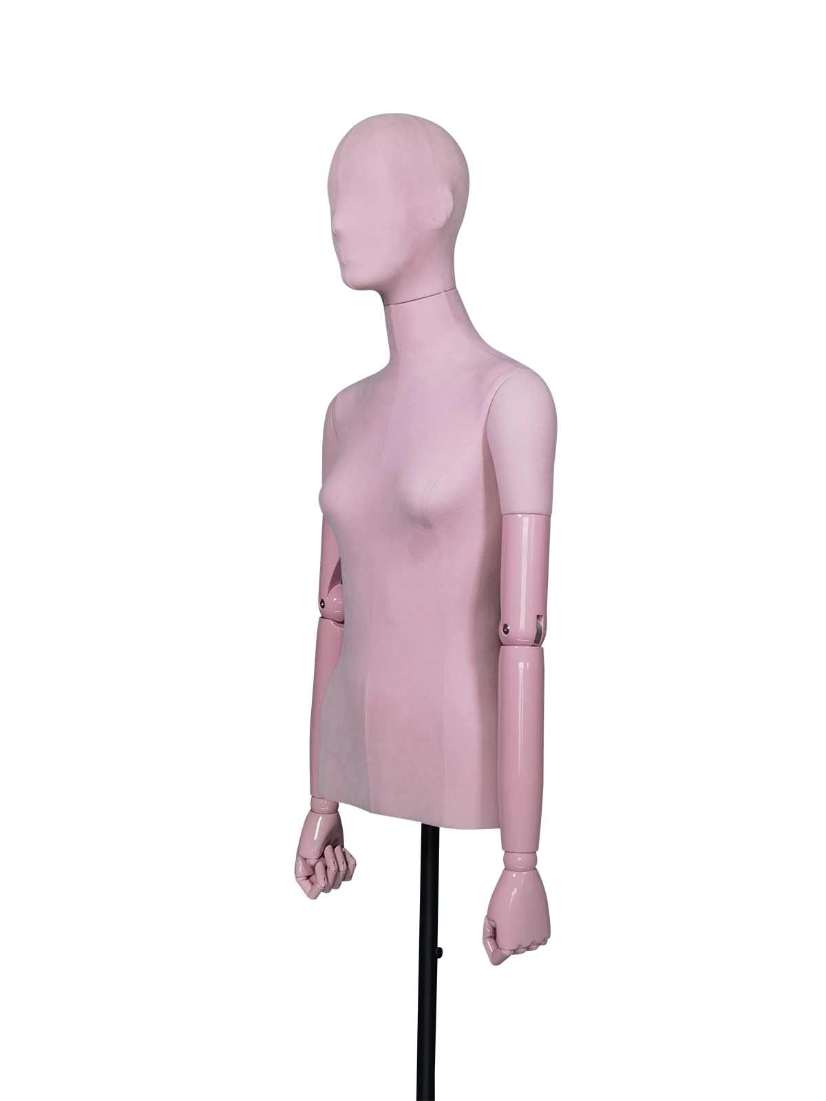 Maniquí de exhibición femenino de medio cuerpo de terciopelo premium xintu con brazos ajustables de plástico ABS rosa Maniquí femenino de medio cuerpo Xintu Premium Velvet con brazos ajustables de plástico ABS en color rosa, ideal para exhibir en boutiques de diseño.