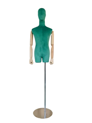 xintu-luxury-velvet-half-body-male-display-mannequin-adjustable-wooden-arms-round-metal-base xintu luxury velvet male half-body mannequin adjustable wooden arms round metal base