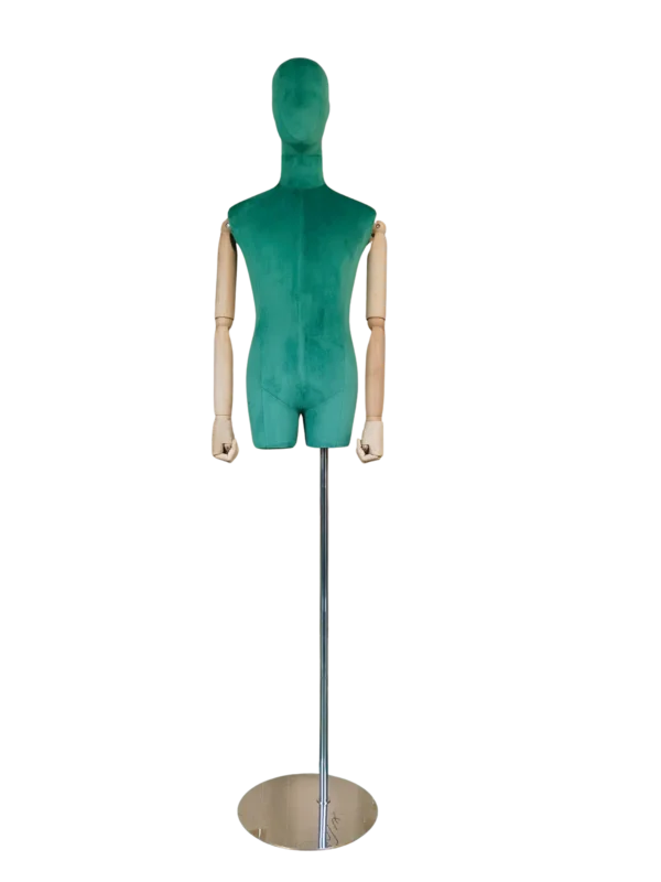 xintu luxury velvet male half-body mannequin adjustable wooden arms round metal base