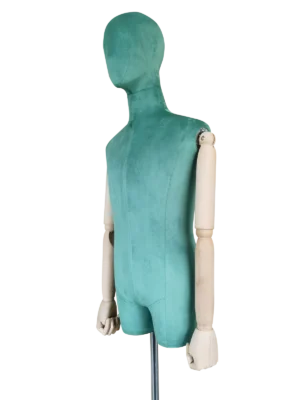 xintu-luxury-velvet-half-body-male-display-mannequin-poseable-wooden-arms-angle-view xintu luxury velvet half-body male display mannequin poseable wooden arms angle view
