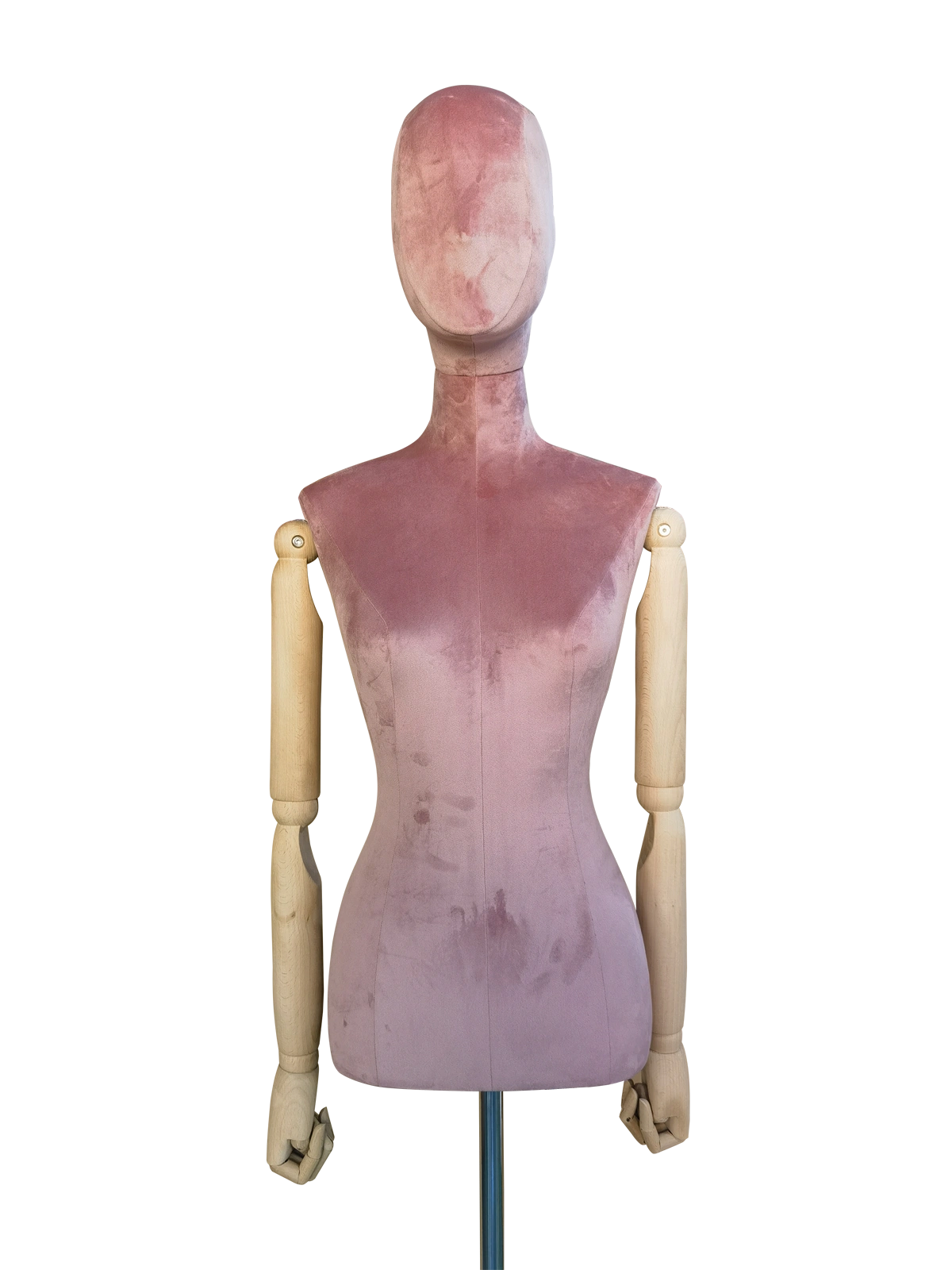 หุ่นจำลองลำตัวหญิง XINTU ที่มีหัวนามธรรมกำมะหยี่สีชมพู ลำตัวที่เข้าชุดกัน และแขนไม้ที่ขยับได้.