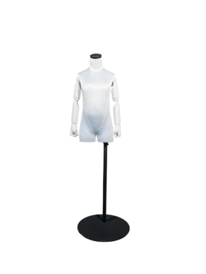 Xintu Premium-Schaufensterpuppe, glänzend weiß, männlich, Halbfigur, mit verstellbaren weißen Armen und schwarzem runden Sockel