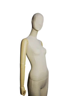 xintu-premium-linen-perempuan-paparan-manikuin-perincian-lengan-dicat-boleh laras xintu linen premium wanita paparan penuh badan peragawati boleh laras lengan kayu gelap disikat tapak segi empat sama logam