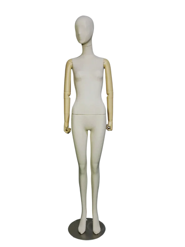 xintu premium linen female full-body display mannequin adjustable painted arms metal base front view