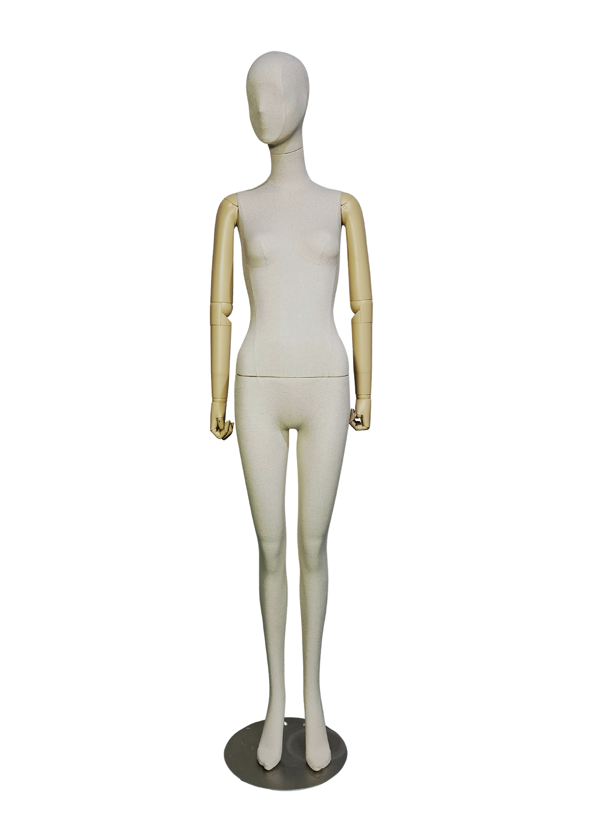 xintu-premium-linen-perempuan-penuh-badan-paparan-manikuin-boleh laras-lengan-tapak-logam-depan xintu linen premium wanita paparan penuh badan peragawati boleh laras lengan dicat logam pandangan hadapan