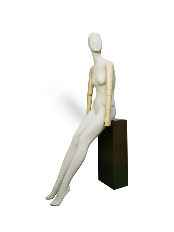 xintu premium linen female seated display mannequin adjustable painted arms angled