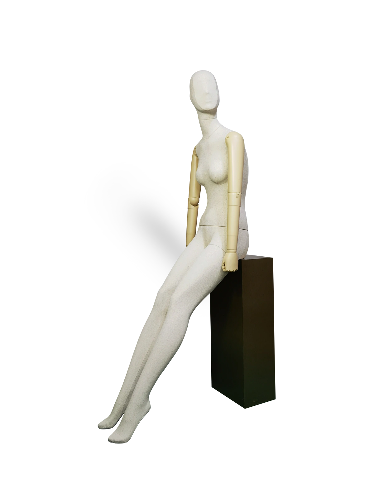 xintu-premium-lino-donna-seduta-manichino-da-esposizione-regolabile-verniciato-braccia-angolate manichino da esposizione seduto da donna in lino di alta qualità, con braccia regolabili e verniciate, angolate