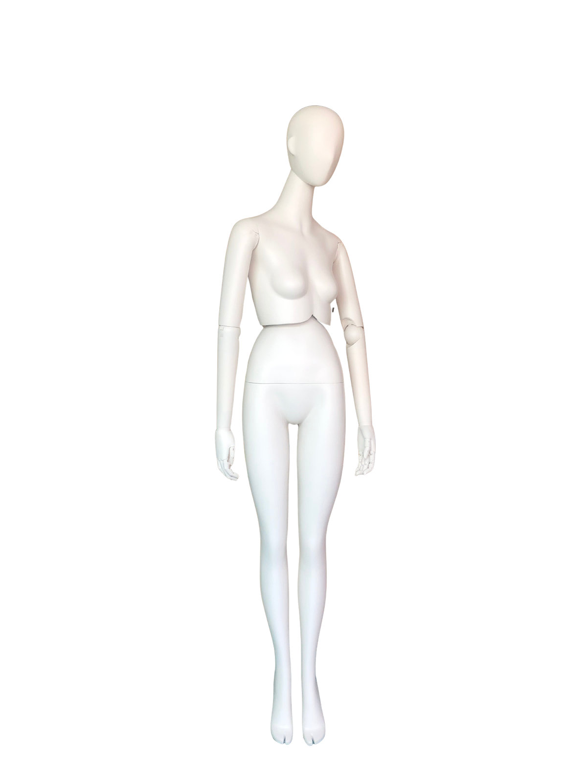 Maniquí de exhibición de cuerpo completo femenino blanco mate premium xintu con brazos ajustables, cintura giratoria y ángulo ajustable Maniquí de cuerpo completo femenino xintu premium blanco mate, brazos ajustables, cintura giratoria, vista frontal