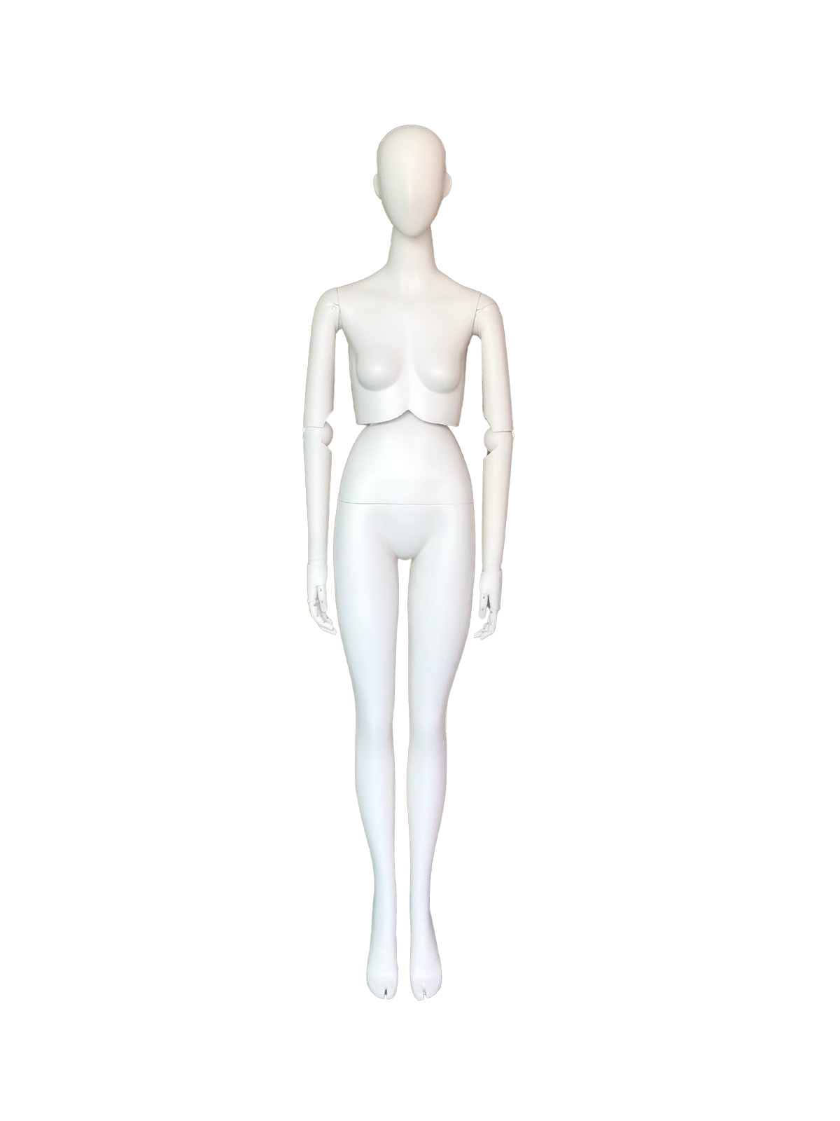 Maniquí de exhibición de cuerpo completo femenino xintu premium blanco mate con brazos ajustables y cintura giratoria frontal Maniquí de cuerpo completo femenino xintu premium blanco mate, brazos ajustables, cintura giratoria, vista frontal