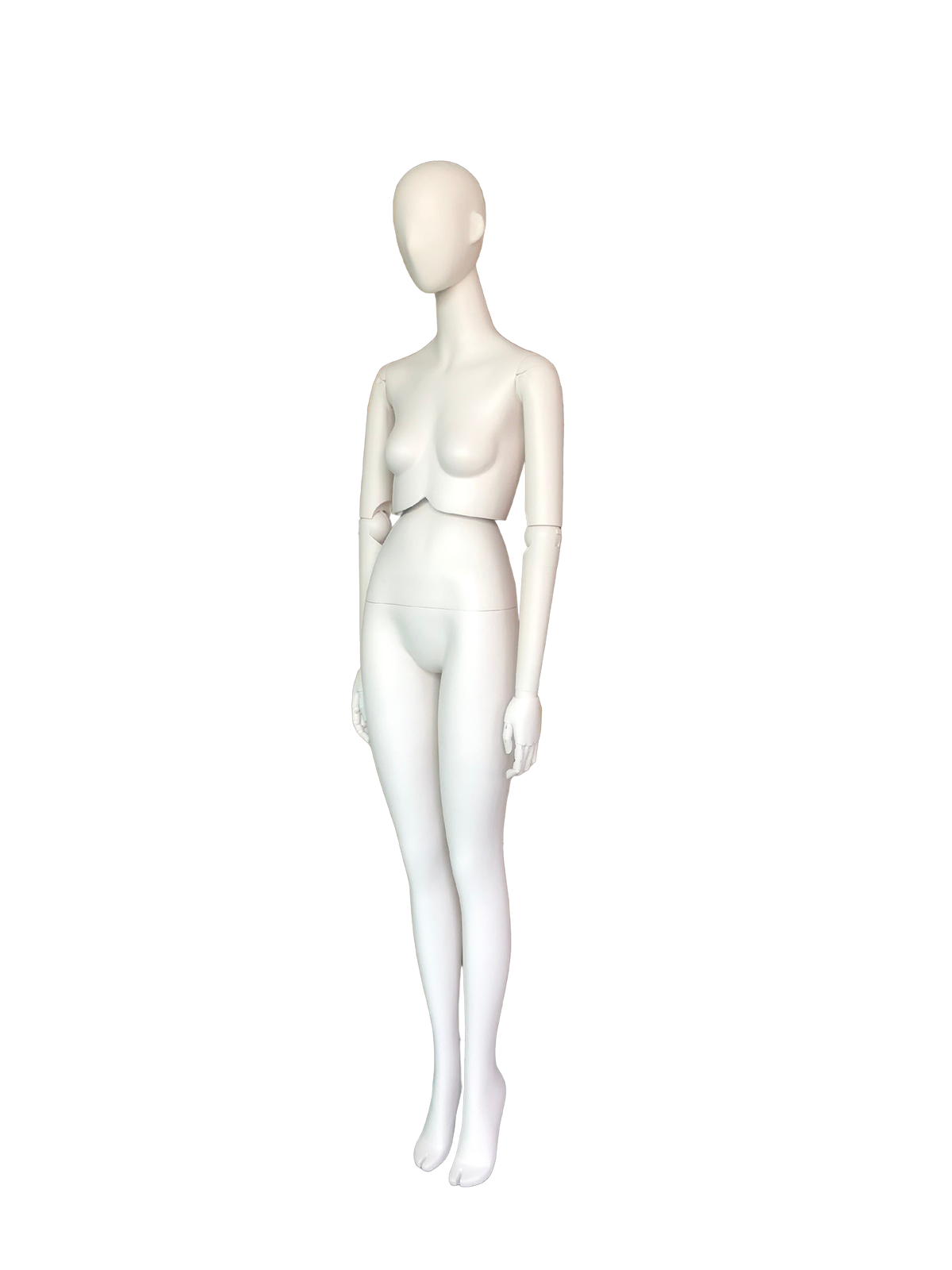Maniquí de exhibición de cuerpo completo femenino xintu premium blanco mate con brazos ajustables y cintura giratoria lateral Maniquí de cuerpo completo femenino xintu premium blanco mate, brazos ajustables, cintura giratoria, vista lateral