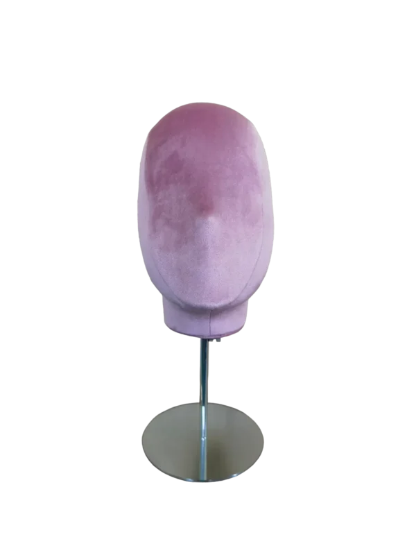 xintu premium pink velvet abstract head display form adjustable silver metal stand round base front view
