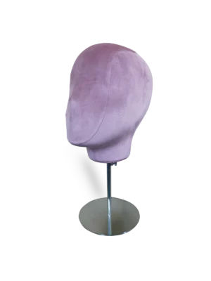 xintu-premium-rosa-velluto-astratto-testa-display-forma-regolabile-argento-metallo-supporto-base-rotonda-lato xintu premium viola-rosa velluto astratto testa display forma supporto in metallo argentato regolabile base rotonda vista laterale