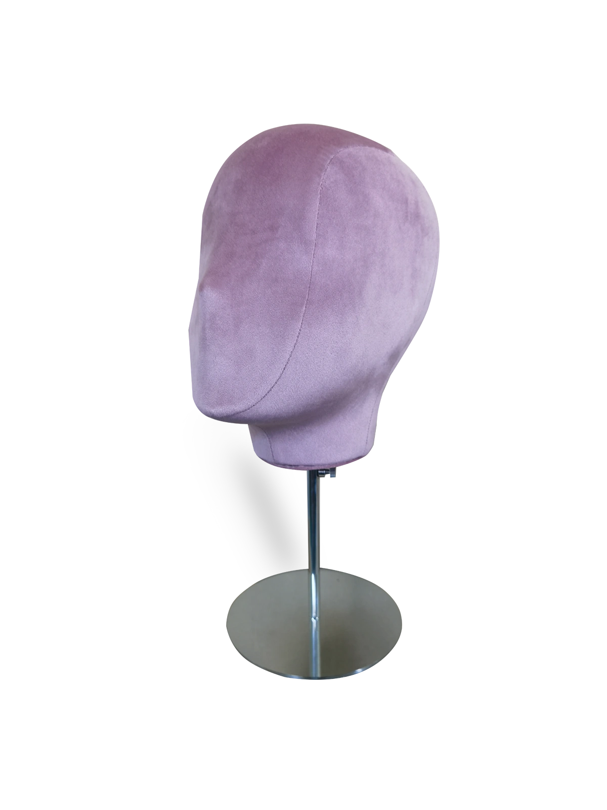 xintu-premium-rosa-velluto-astratto-testa-display-forma-regolabile-argento-metallo-supporto-base-rotonda-lato xintu premium viola-rosa velluto astratto testa display forma supporto in metallo argentato regolabile base rotonda vista laterale