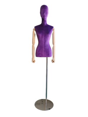 xintu premium baldu ungu wanita separuh badan paparan peragawati boleh laras lengan kayu perak bulat asas pandangan hadapan