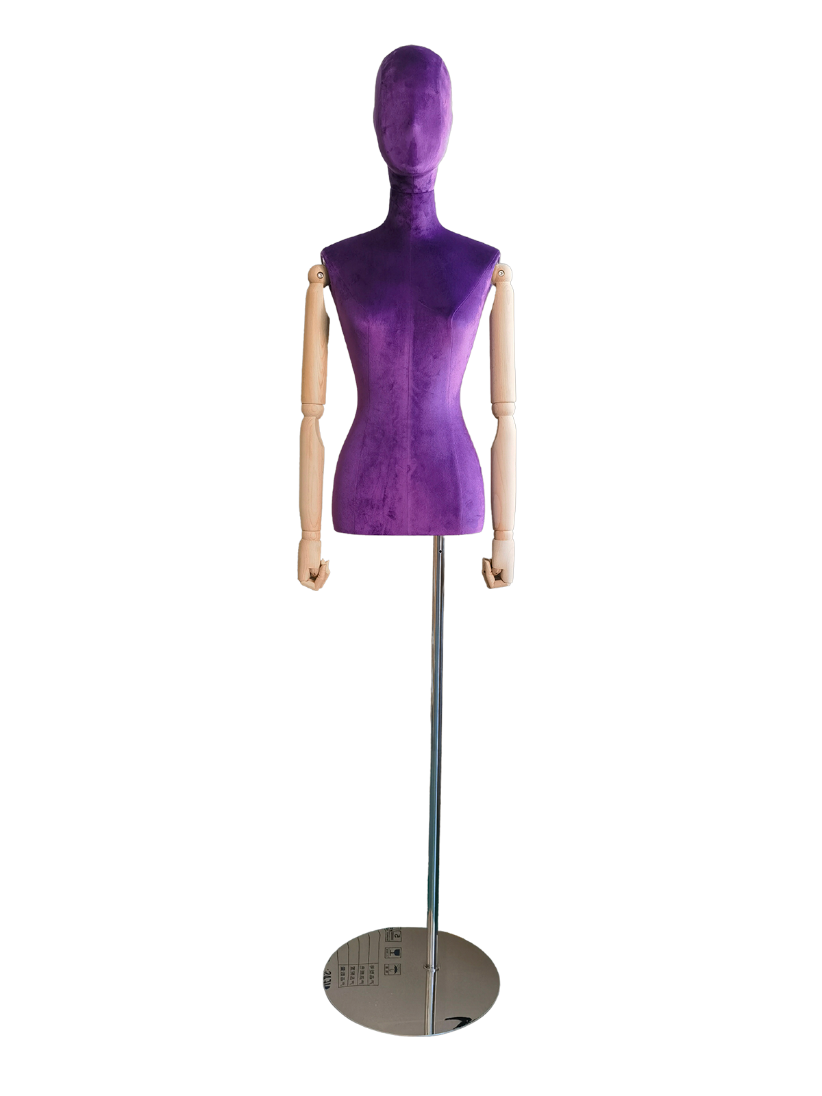 xintu premium baldu ungu wanita separuh badan paparan peragawati boleh laras lengan kayu perak bulat asas pandangan hadapan