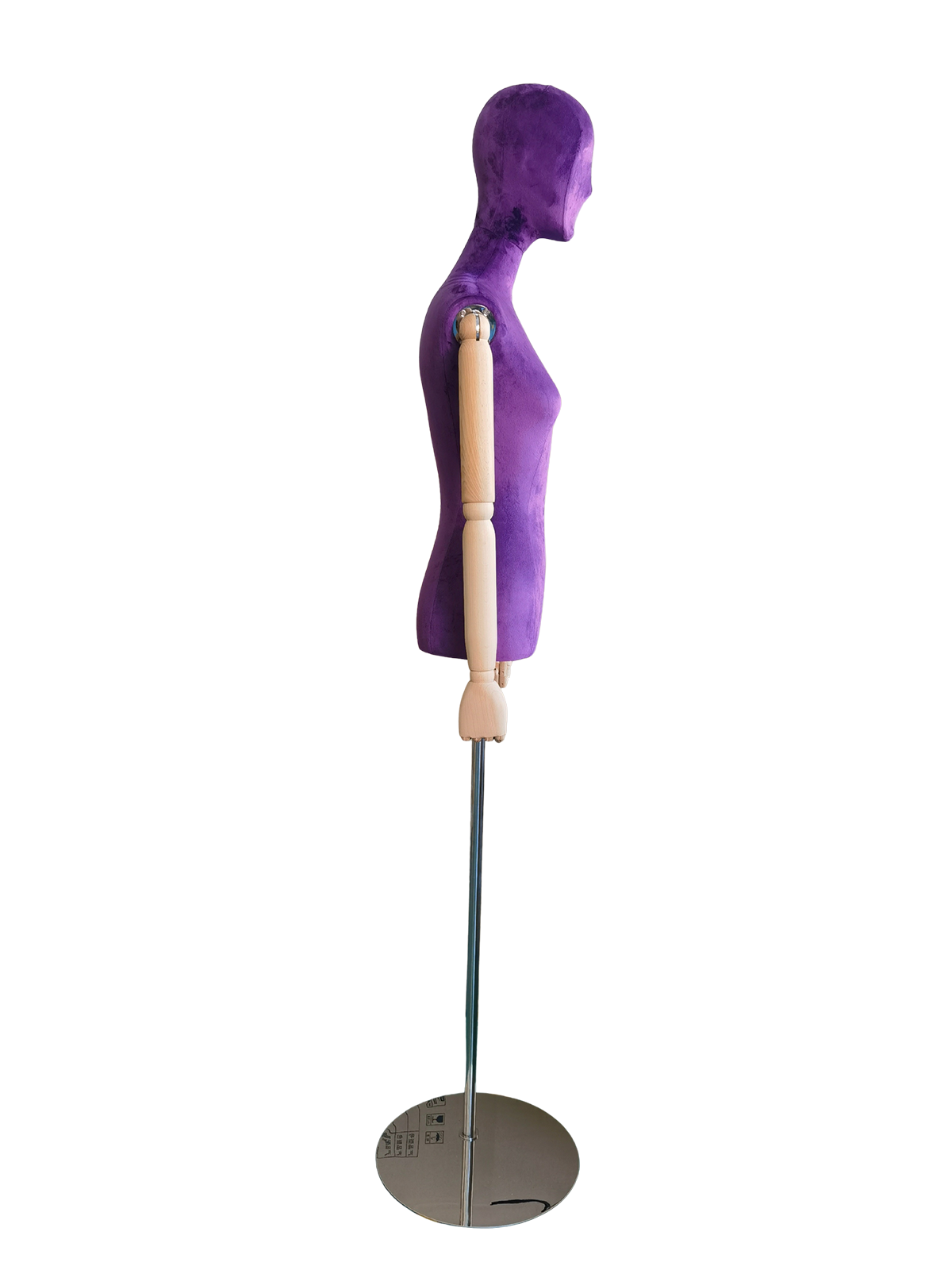 xintu premium baldu ungu wanita separuh badan paparan peragawati boleh laras lengan kayu perak pandangan sisi asas bulat