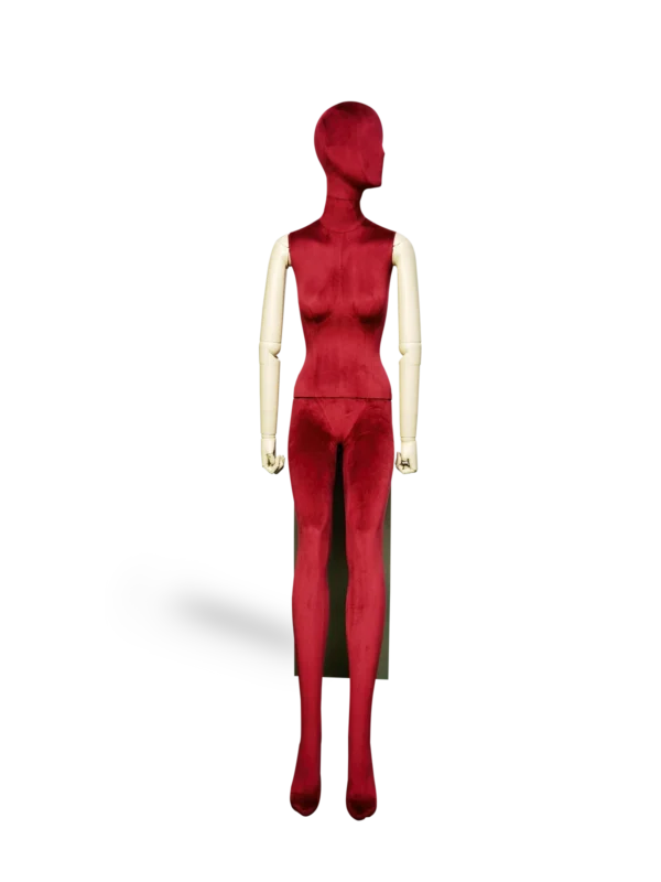 xintu premium red velvet female full-body display mannequin adjustable white arms standing front