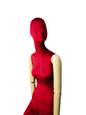 หุ่นโชว์แบบนั่งหญิงกำมะหยี่สีแดงพรีเมียม xintu-ปรับแขนได้-สีขาว-รายละเอียด หุ่นจำลองนั่งหญิงกำมะหยี่สีแดงพรีเมียม xintu พร้อมแขนปรับได้สีขาว