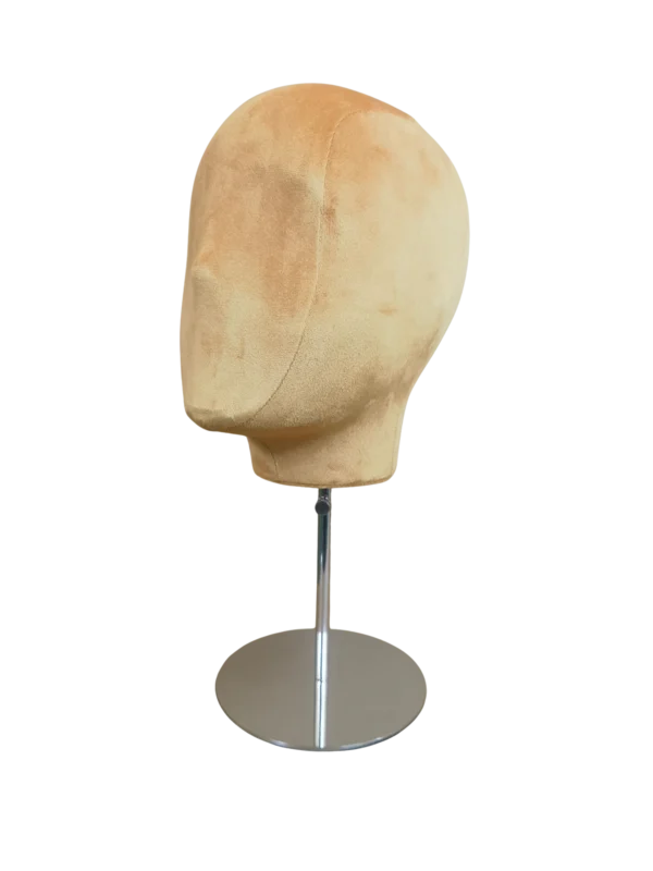 xintu premium velluto astratto testa display forma regolabile supporto in metallo argentato base rotonda vista angolata