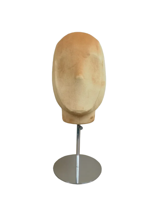 xintu premium velvet abstract head display form adjustable silver metal stand round base front view