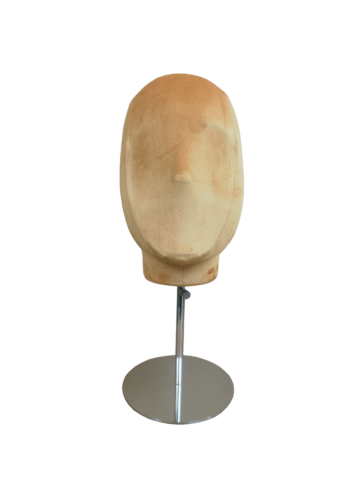 Exhibidor abstracto de terciopelo premium xintu con soporte ajustable de metal plateado y base redonda (vista frontal)