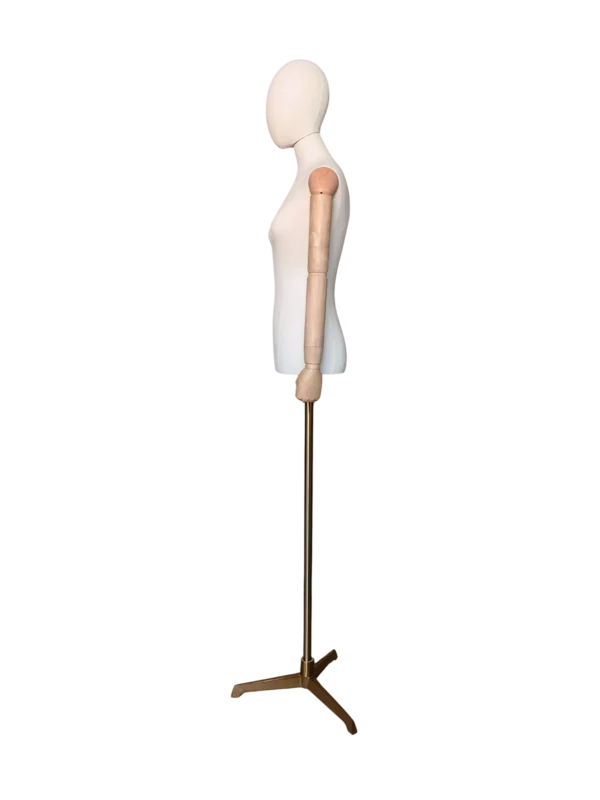 xintu premium white fabric female half-body display mannequin with adjustable wooden arms and gold tripod base for fashion displays