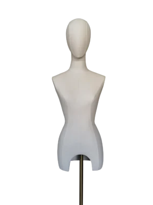 Maniquí de medio cuerpo femenino Xintu Premium de tela blanca, diseño sin manos con base trípode
