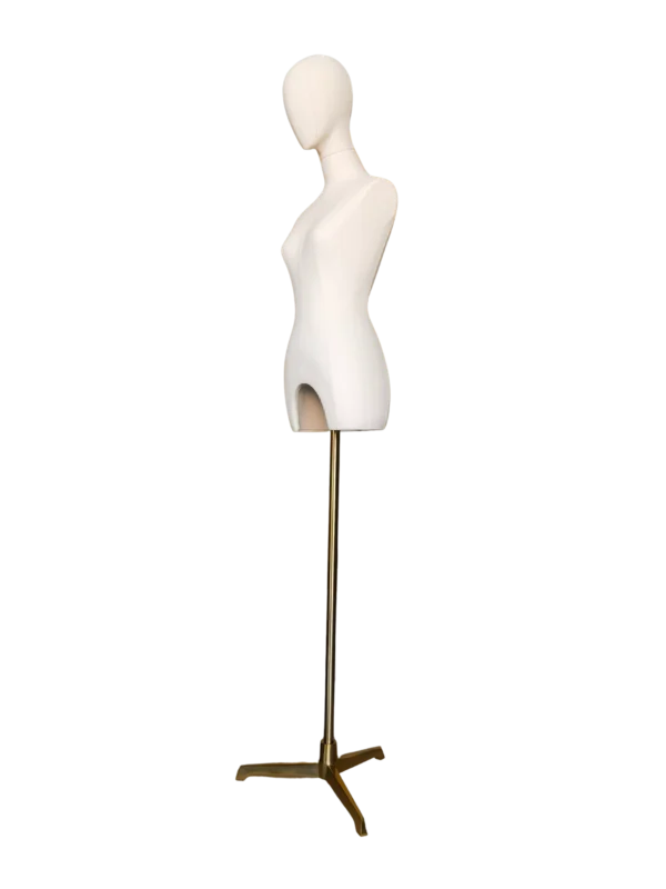 xintu premium white fabric female half-body display mannequin with gold tripod base, handless design