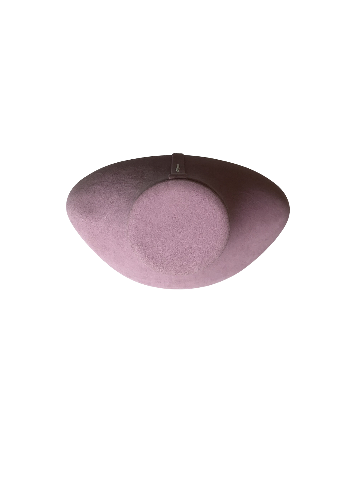 xintu-suede-necklace-display-bust-top-view Top-down view of a XINTU necklace display bust, upholstered in pinkish-purple suede.