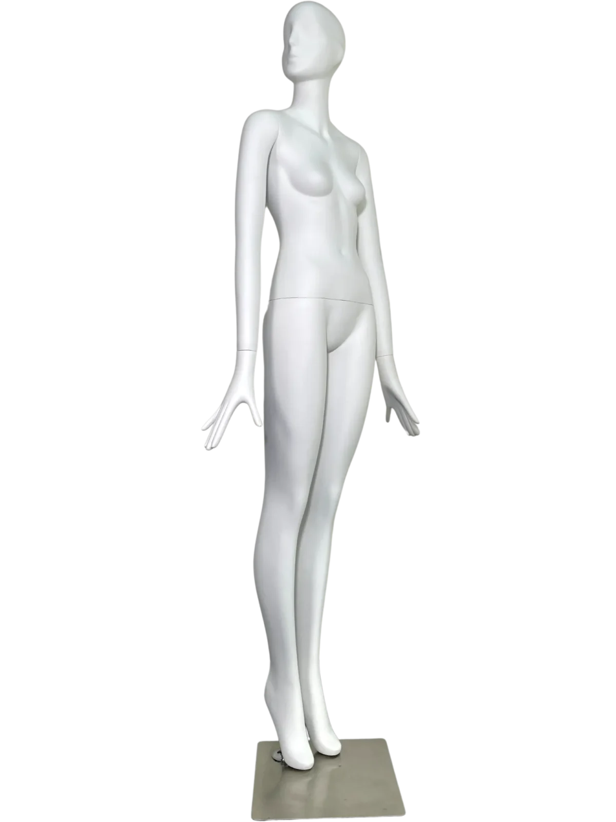 white female retail display mannequin with abstract head and elegant standing pose for fashion window display by XINTU mannequin factory